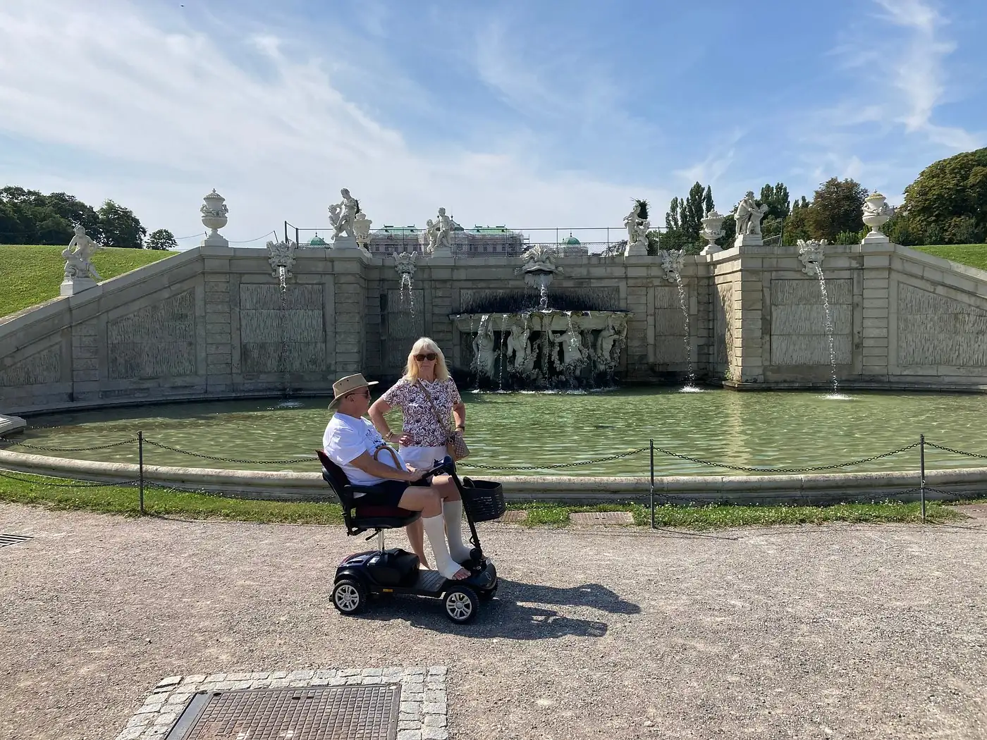 Mobile4Ever customer on a mobility scooter at Belvedere Palace, Vienna