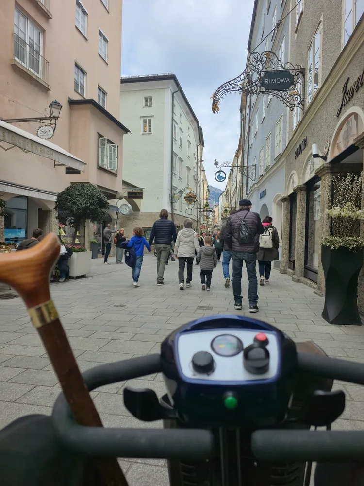 Mobile4Ever customer on a mobility scooter at Salzburg Old Town